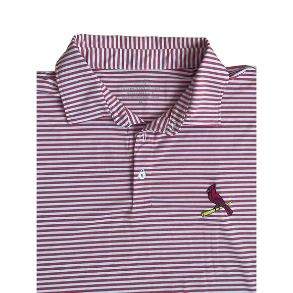 Vineyard Vines Men Performance Polo Shirt Size XL MLB Cardinals Red White Stripe - Picture 2 of 6